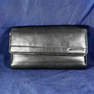 Fossil Black Leather Checkbook Wallet With Snap Closure & Card Slots